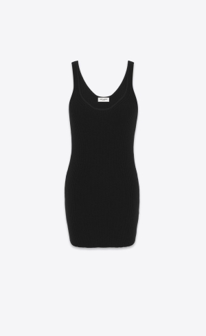 YSL Tank Top Dress In Ribbed Wool Black | GQCSE2630