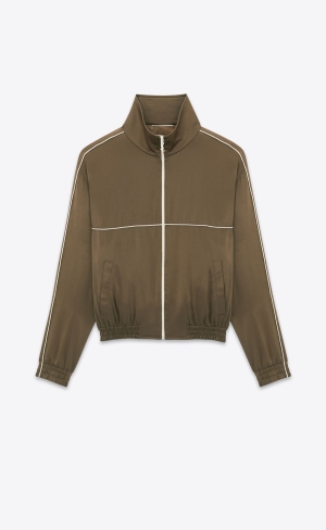 YSL Teddy Jacket In Crepe Satin Kaki Fonce | UOJPX1459