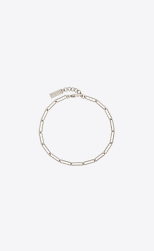 YSL Textured Rectangular Chain Bracelet In Metal Oxidized Silver | VFWSO9841