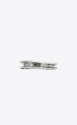 YSL Thin Textured Bangle In Metal Aged Dark Oxidised Silver | SLKMJ1590