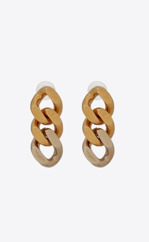 YSL Three Curb Chain Links Earrings In Metal Brass Gold | OFVBR1702