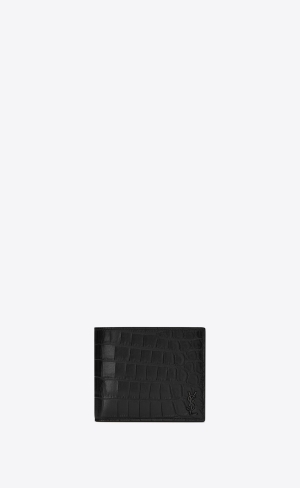 YSL Tiny Cassandre East/West Wallet In Crocodile-embossed Leather Black | DOZFC3810