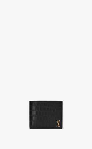 YSL Tiny Cassandre East/West Wallet In Crocodile-embossed Matte Leather Black | FYCHD8963