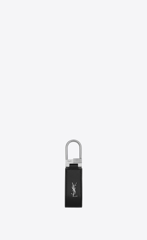 YSL Tiny Cassandre Keyring In Shiny Leather Black | SYJRK2971