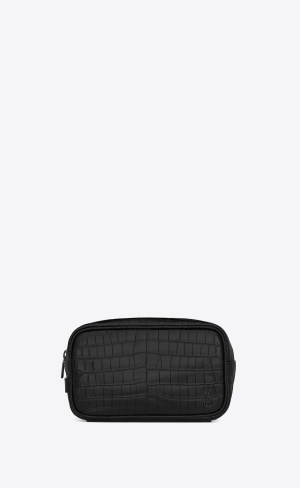 YSL Tiny Cassandre Small Grooming Case In Crocodile-embossed Matte Leather Black | LUWZH1598