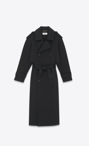 YSL Trench Coat In Gabardine Black | LYAGE8604