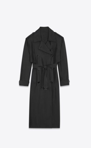 YSL Trench Coat In Silk Satin Black | RPDZB0195