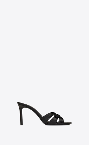 YSL Tribute Mules In Crocodile-embossed Shiny Leather Black | IVLJP2583