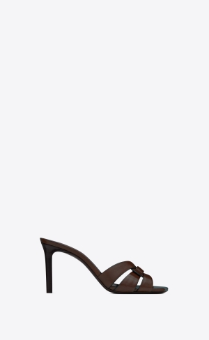 YSL Tribute Mules In Smooth Leather Dark Chocolate | IDTRX2173