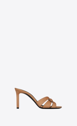 YSL Tribute Mules In Vegetable-tanned Leather Marron Gold | PHOWC5972