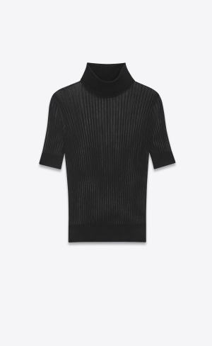 YSL Turtleneck Top In Silk Black | QAIJC4836