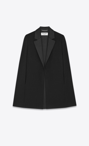 YSL Tuxedo Cape In Wool Felt Noir Brillant | HDLYW2178