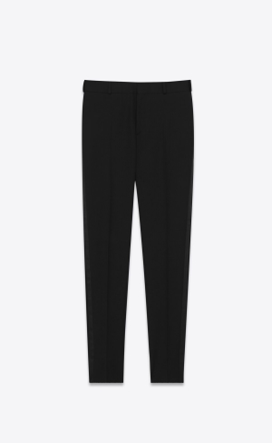 YSL Tuxedo Straight Pants In Grain De Poudre Black | KTREW2794