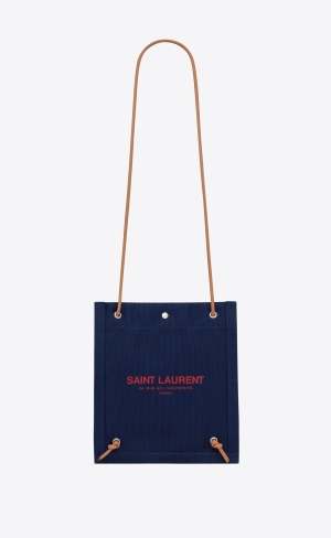 YSL Universite Flat Crossbody Bag In Canvas Marine, Rose And Brown | JODXH2954