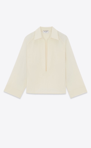 YSL Vareuse Shirt In Cotton And Linen Craie | DOGMZ7092