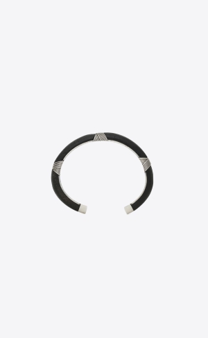 YSL Vintage Bracelet In Metal And Wood Oxidized Silver And Black | RZEOM2719