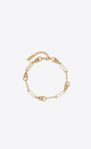 YSL Vintage Rectangular Cable And Knot Links Bracelet In Metal Gold | FXMGV4365