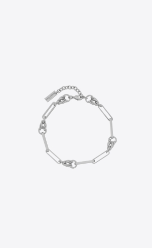 YSL Vintage Rectangular Cable And Knot Links Bracelet In Metal Palladium | KLQAB0671