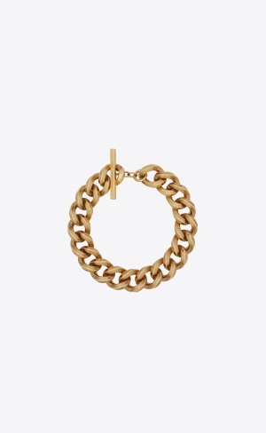 YSL Vintage Triangular Curb Chain Bracelet In Metal Aged Gold | LUQRE7918