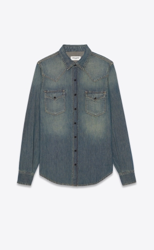 YSL Western Shirt In Deep Vintage Blue Denim Deep Vintage Blue | TOMSV8945