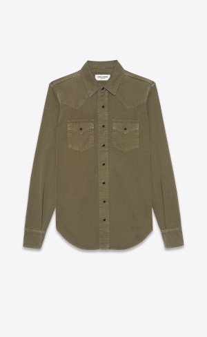 YSL Western Shirt In Khaki Stonewashed Denim Khaki Stonewash | UOGZF6508