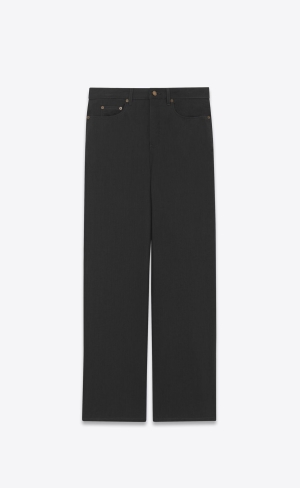 YSL Wide-leg Pants In Chambray Linen Black | TXRDN2175