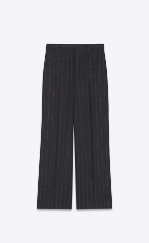 YSL Wide-leg Pants In Pinstripe Wool Anthracite Argent | MLEJY8091