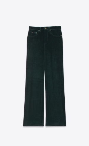 YSL Wide-leg Pants In Velvet Dark Green Raw | KERVI4182