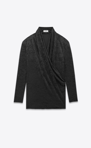 YSL Wrap-over Top In Velvet Jersey Black | WSQHP8734