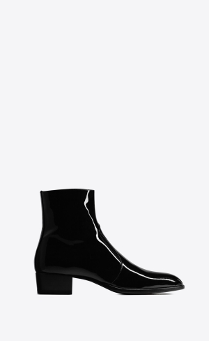 YSL Wyatt Zipped Boots In Patent Leather Noir | YXAZT9152