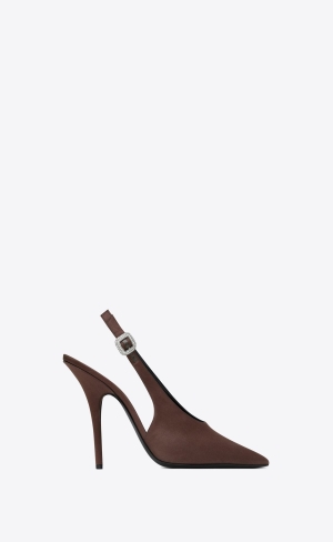 YSL Yasmeen Slingback Pumps In Crepe Satin Dark Chocolate | ANRZJ8173