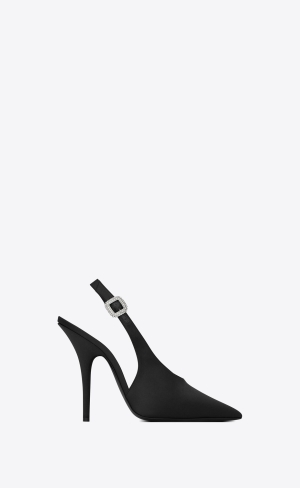 YSL Yasmeen Slingback Pumps In Silk Satin Black | VQPFO5316