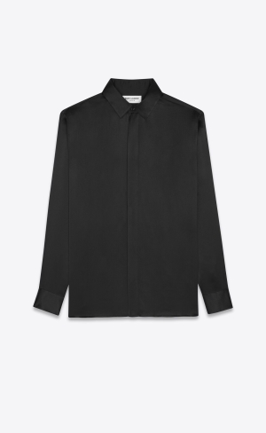 YSL Yves Collar Classic Shirt In Crepe Satin Noir | ITJBG7631