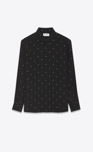 YSL Yves Collar Classic Shirt In Dotted Crepe De Chine Noir Or | EDTBF8017