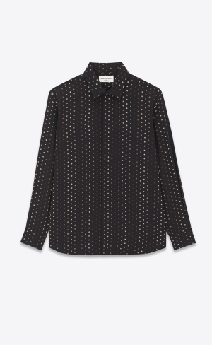 YSL Yves Collar Classic Shirt In Dotted Crepe De Chine Black | VBQXR3792