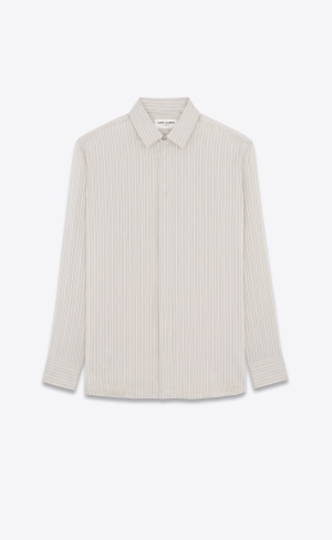 YSL Yves Collar Classic Shirt In Striped Silk Gris Craie | AXMLC7325