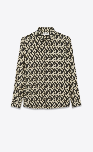 YSL Yves Collar Classic Shirt In Viscose And Silk Noir Et Sable | CUBSR7594