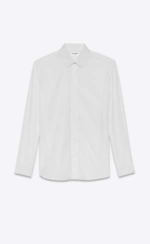 YSL Yves Collar Shirt In Cotton Poplin White | QBLIF6178